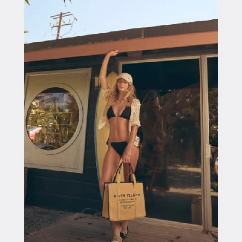 Black Textured Side Tie Bikini Bottoms sold by River Island