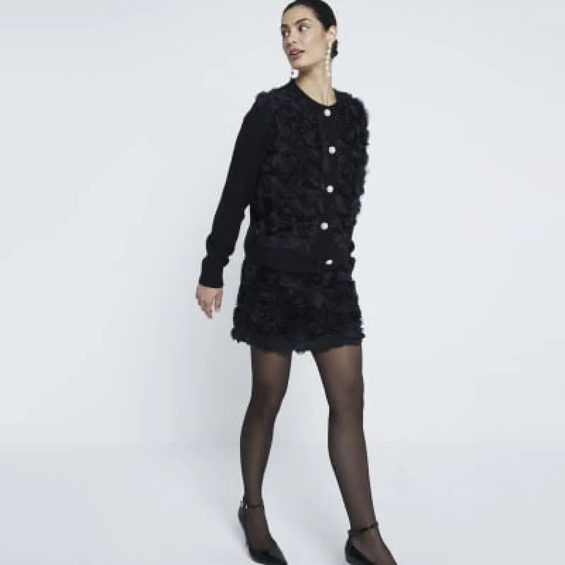 Black 3D Floral Knit Cardigan sold by River Island