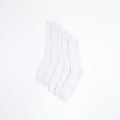 5 Pack white ribbed crew socks sold by River Island