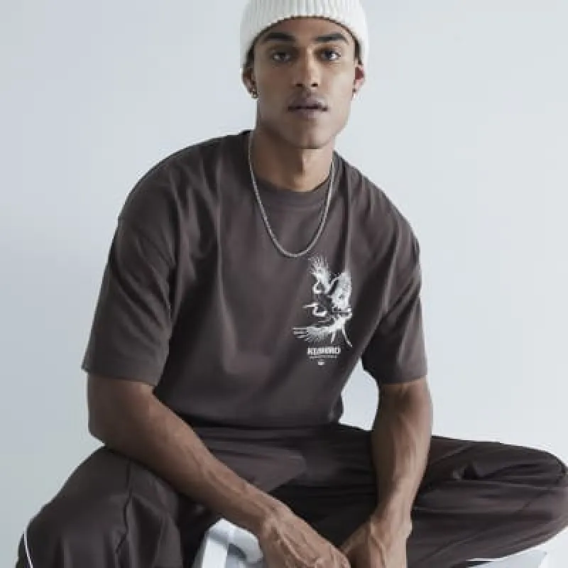 Brown Short Sleeve Kurisho Crane T-Shirt sold by River Island