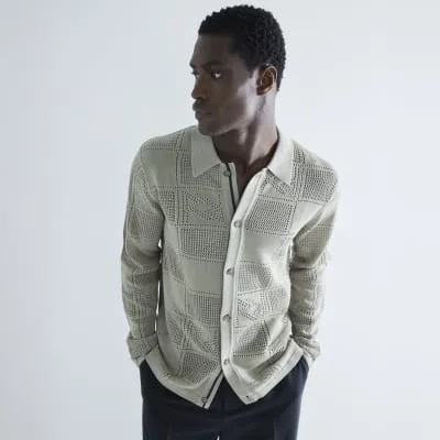 Green Long Sleeve Crochet Monogram Shirt sold by River Island