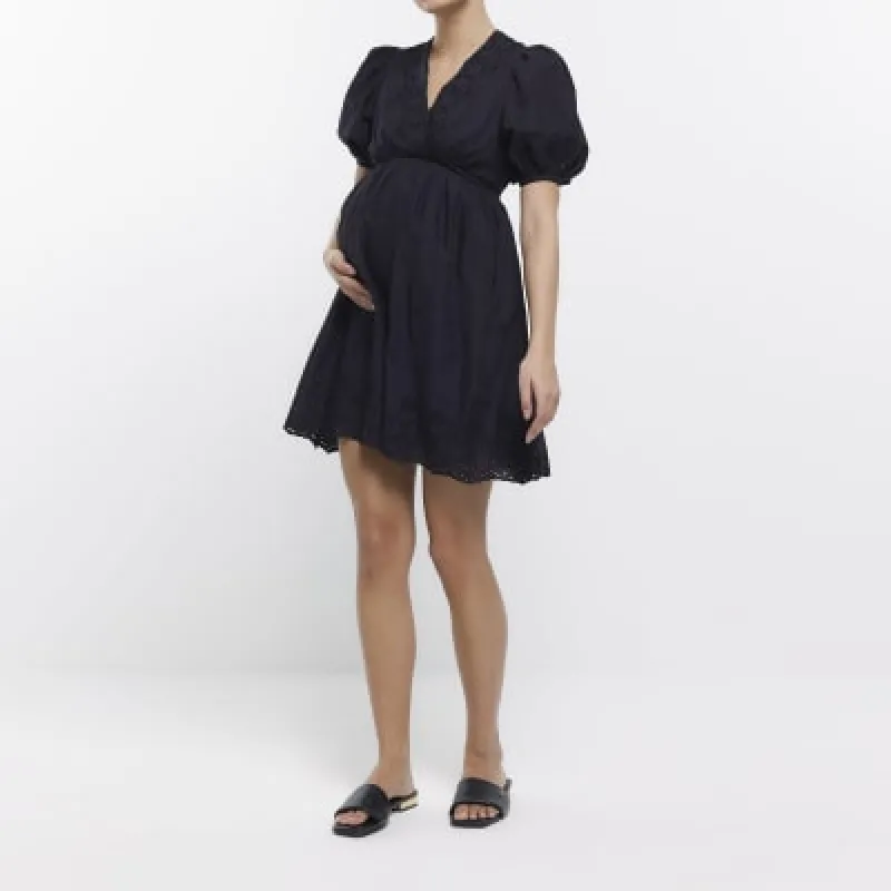 Maternity black broderie skater mini dress sold by River Island