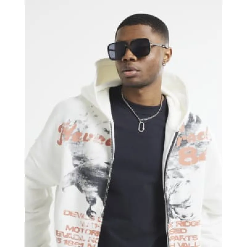 Black Metal Navigator Sunglasses sold by River Island