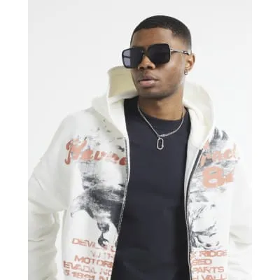 Black Metal Navigator Sunglasses sold by River Island