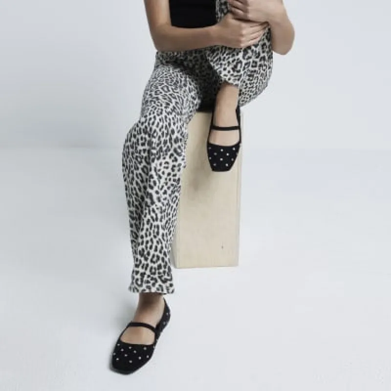 Black Square Toe Stud Mary Jane Shoes sold by River Island