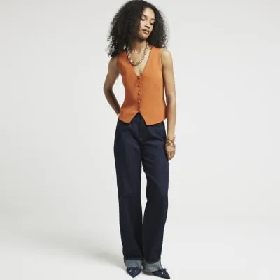 Orange Button Front Waistcoat sold by River Island