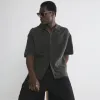 Khaki Boxy Fit Ribbed Boucle Shirt sold by River Island