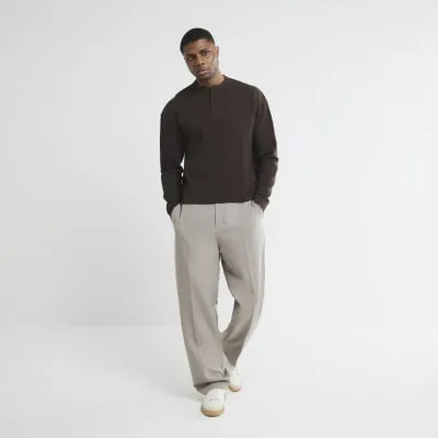 Brown Waffle Henley Neck T-Shirt sold by River Island