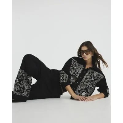 Black Long Sleeve Crochet Patchwork Shirt sold by River Island