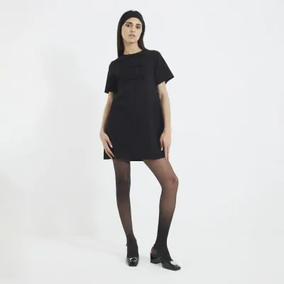 Black Short Sleeved Bow Mini T-shirt Dress sold by River Island