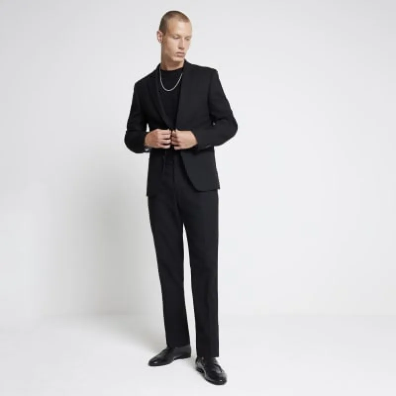 Black Slim Fit Textured Suit Trousers sold by River Island