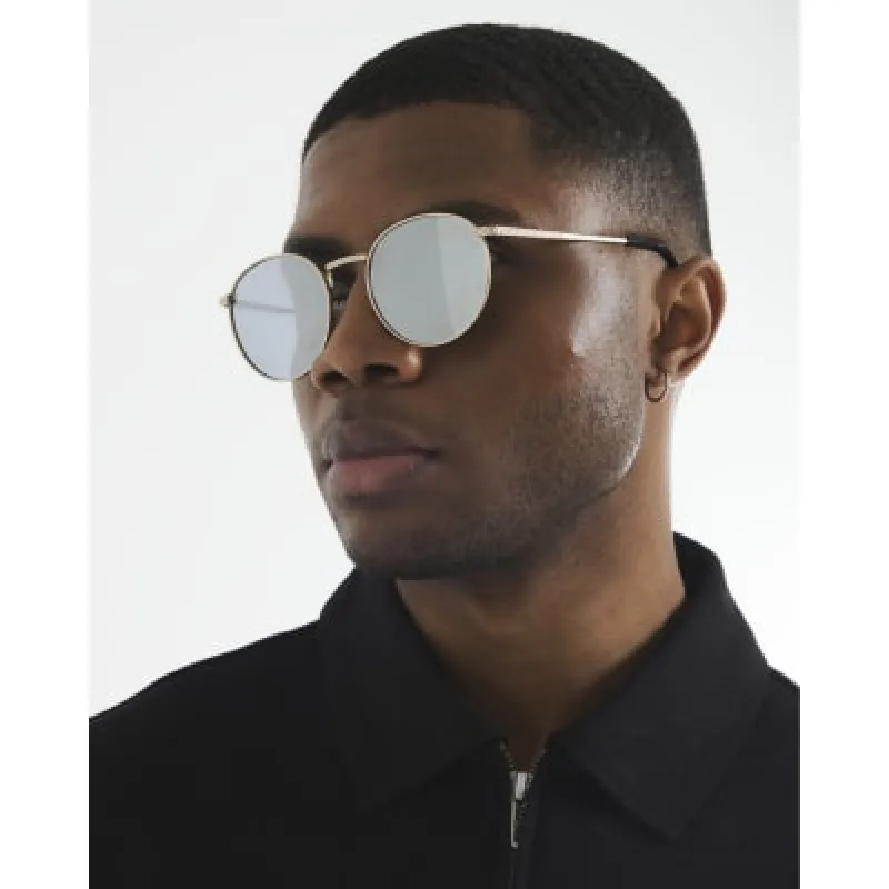 Gold Metal Textured Round Sunglasses sold by River Island