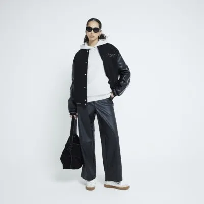 Black Faux Leather Elasticated Waist Trousers sold by River Island