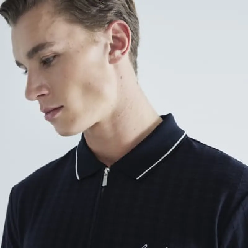 Navy Slim Fit Textured Polo Shirt sold by River Island
