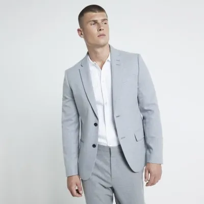 Grey Slim Fit Notch Texture Suit Jacket sold by River Island