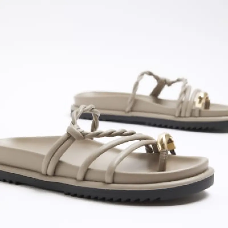 Beige twisted strap chunky sandals sold by River Island