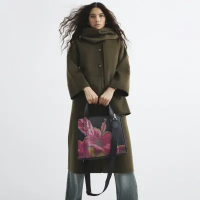 Black Floral Debossed Tote Bag sold by River Island