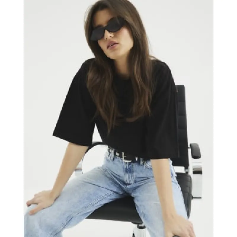 Black Short Sleeve Boyfriend T-shirt sold by River Island