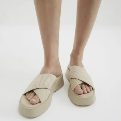 Cream Wide Fit Flatform Mule Sandals sold by River Island