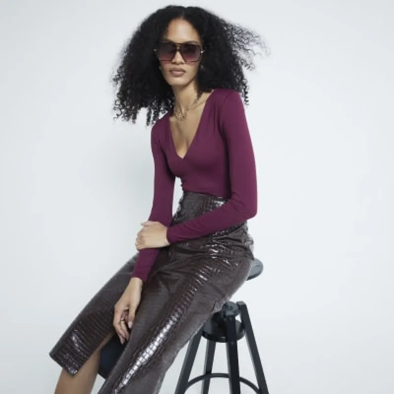 Red Long Sleeve Bodysuit sold by River Island