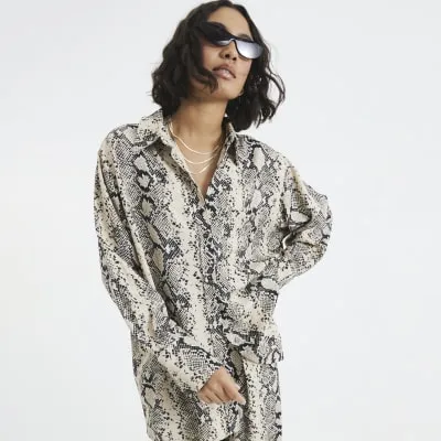 Cream Oversized Snake Shirt sold by River Island