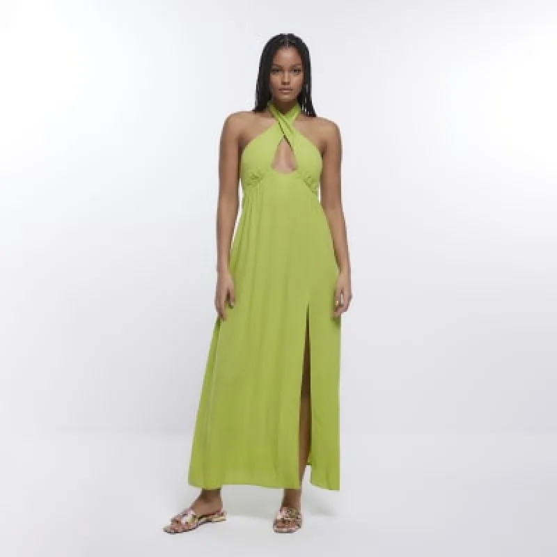 Lime halterneck maxi dress sold by River Island