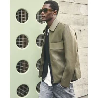 Khaki Faux Leather Jacket sold by River Island