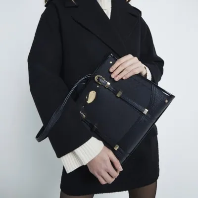 Black Jacquard Buckle Tote Bag sold by River Island