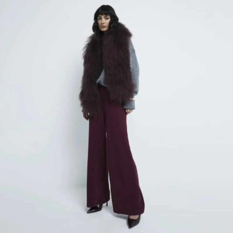 Red Scuba Wide Leg Stitch Trousers sold by River Island