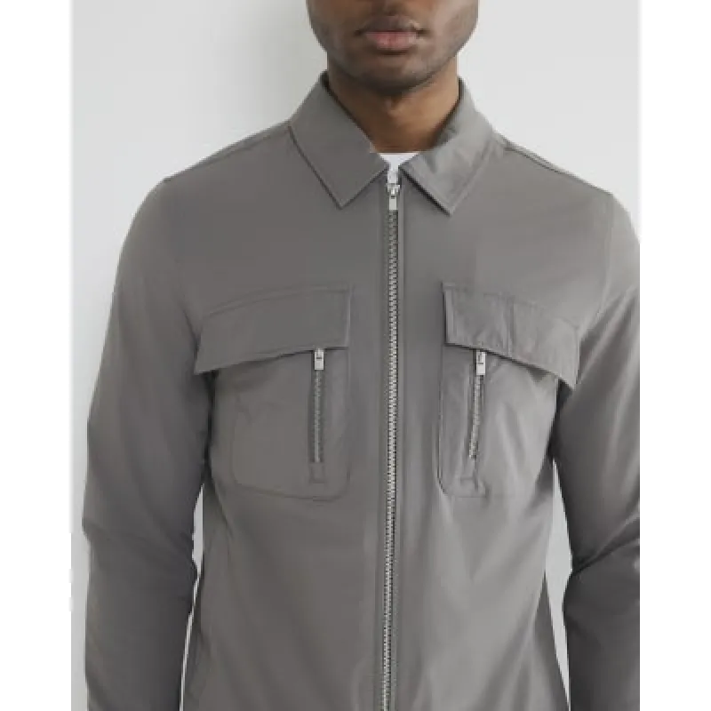 Grey Utility Pocket Overshirt sold by River Island
