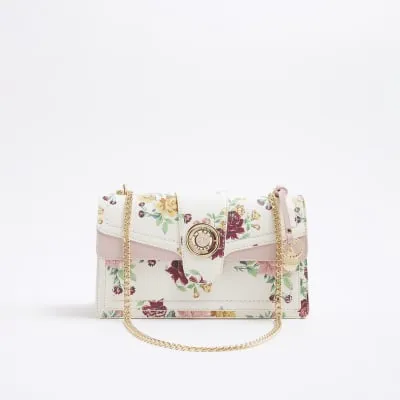 Cream Faux Leather Floral Shoulder Bag sold by River Island