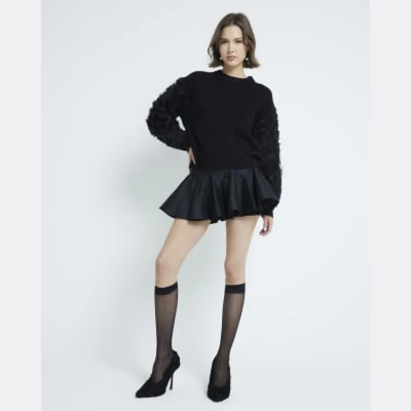 Black Knitted 3D Flower Sleeve Jumper sold by River Island