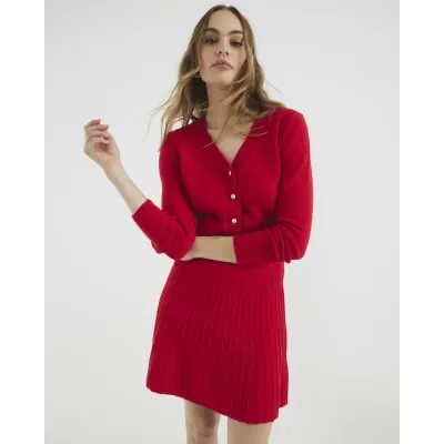 Red Pleated Knit Mini Skirt sold by River Island