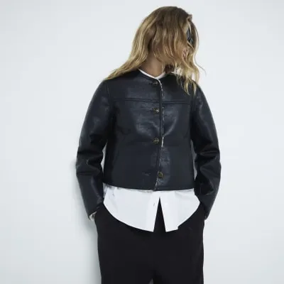 Black Faux Leather Trophy Jacket sold by River Island