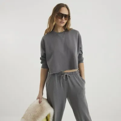 Grey Cropped Sweatshirt sold by River Island