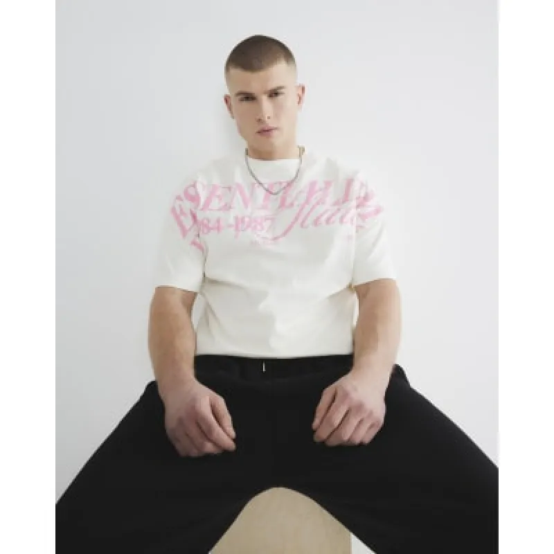 White Short Sleeve Essentialism Pink T-Shirt sold by River Island
