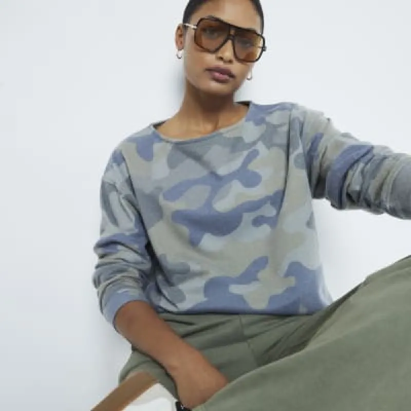 Green Long Sleeve Camouflage Sweatshirt sold by River Island