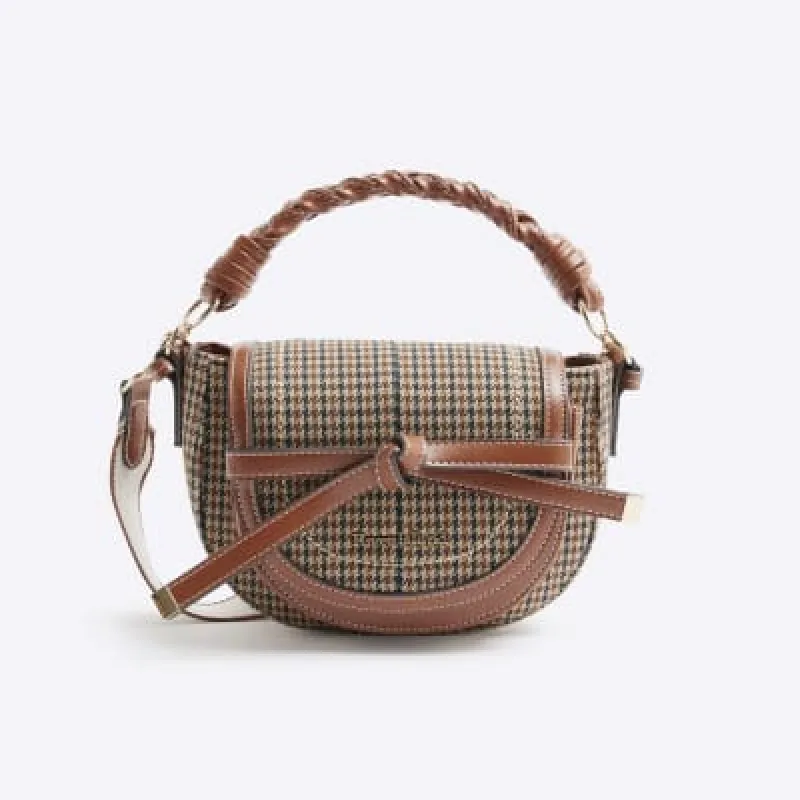 Brown Check Saddle Cross Body Bag sold by River Island