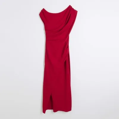 Red Scuba Asymmetric Drape Wrap Midi Dress sold by River Island