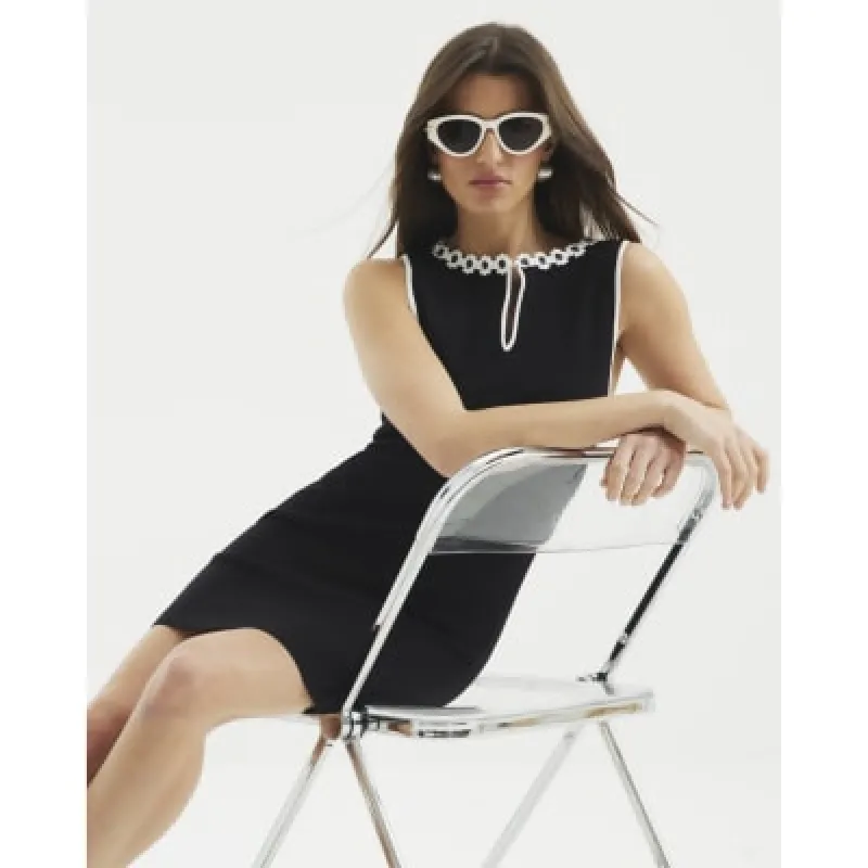 Black Floral Trim Mini Shift Dress sold by River Island