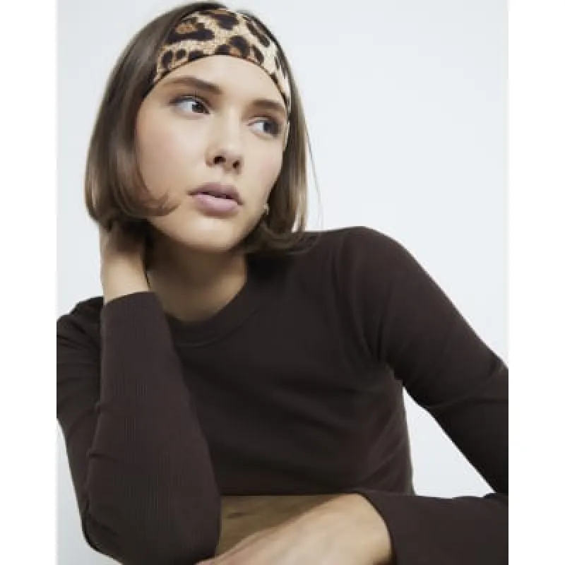 Brown Fitted Long Sleeve T-Shirt sold by River Island