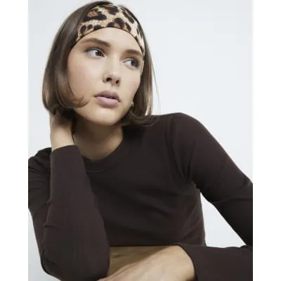 Brown Fitted Long Sleeve T-Shirt sold by River Island