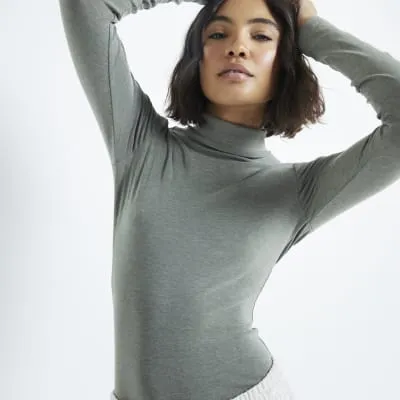 Khaki Long Sleeve Roll Neck Top sold by River Island