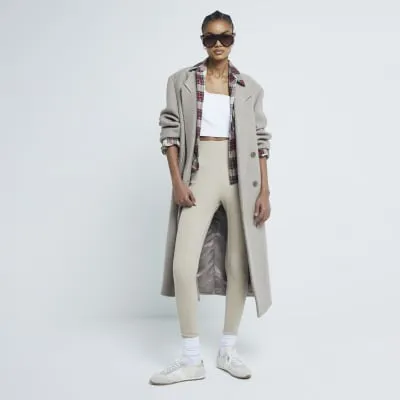 Beige High Waisted Ribbed Leggings sold by River Island