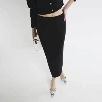 Black Knit Midi Skirt sold by River Island