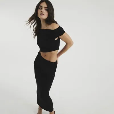 Black Sleeveless Drape Midi Bodycon Dress sold by River Island