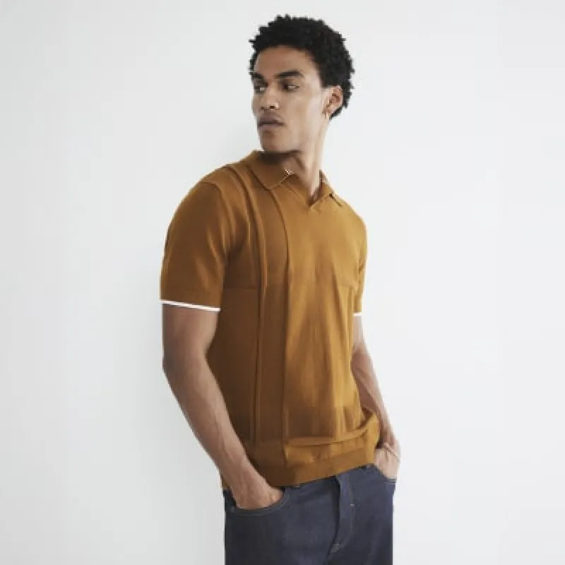 Rust Asymmetric Open Collar Polo Shirt sold by River Island