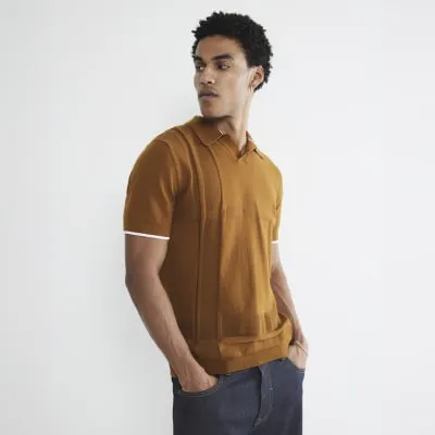 Rust Asymmetric Open Collar Polo Shirt sold by River Island