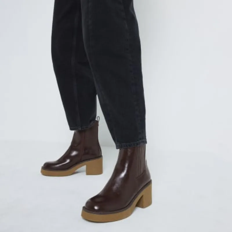Brown Crepe Heeled chunky Boots sold by River Island