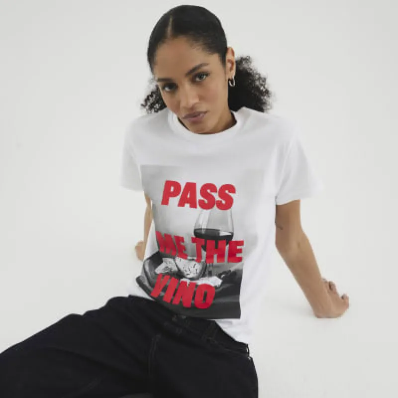 White Pass Me The Vino T-Shirt sold by River Island